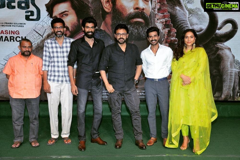 Vishnu Vishal Instagram - Pics from the #Aranya Pre-release event today.. Thank you @venkateshdaggubati garu, Sekhar Kammula garu and Sai Madhav Burra garu for gracing the event 🙏😊 #AranyaOnMarch26th @ranadaggubati @erosnow @jwalagutta1 @zyhssn