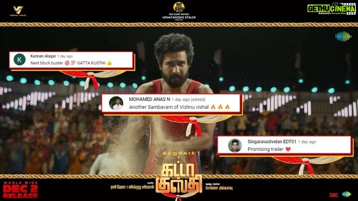 Vishnu Vishal Instagram - Loving the response for the #GattaKusthi trailer - more than 2.5 million views already 🙏🥳 Kusthi action begins on December 2nd! @aishu__ @redgiantmovies_ @udhay_stalin @rtteamworksofficial #ChellaAyyavu @richardmnathan @prabhakaranjustin @editor_prasannagk #UmeshJKumar @anbariv_action_director @thanga_18 @shravanthis @swethakakarlapudi @sridharthestar @vindhyareddi @ajaydactor @iam_shatru @saregamatamil @teamaimpro @decoffl @kvdurai @sidwavez