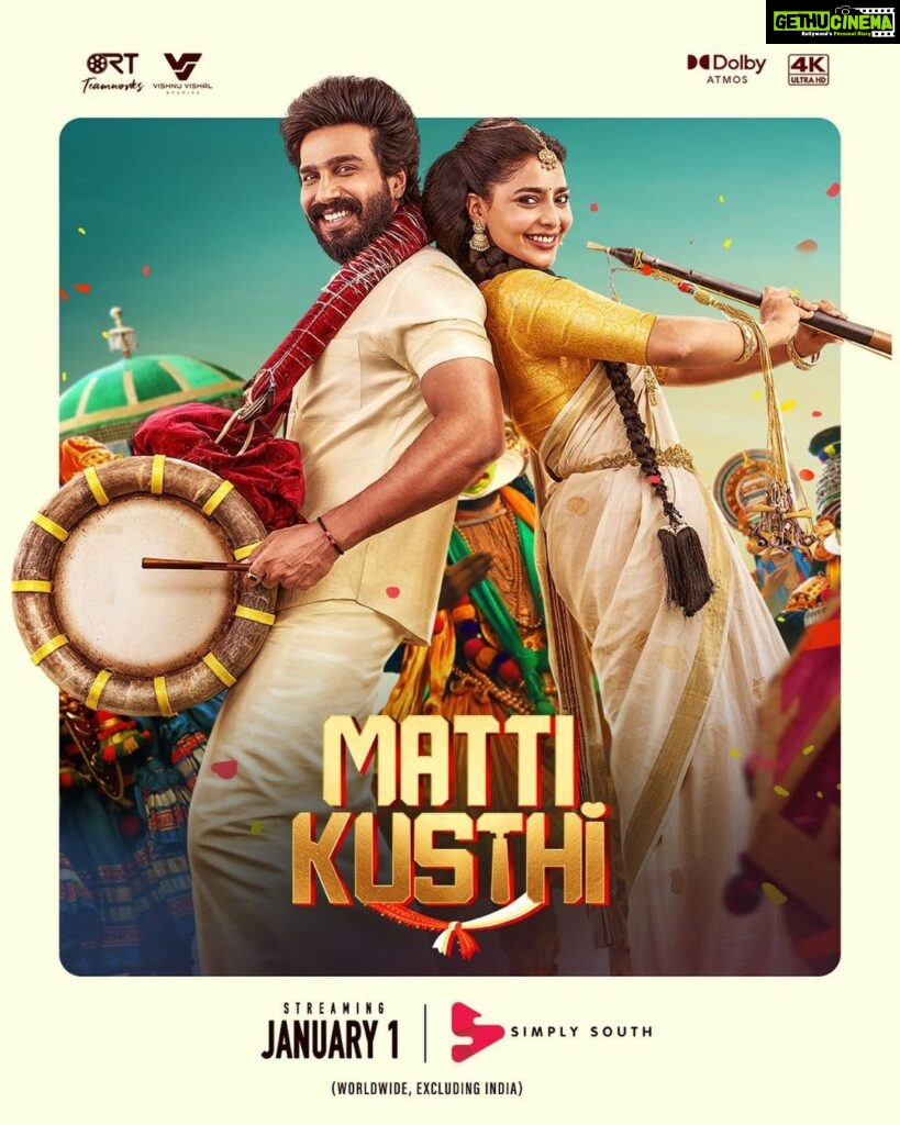 Vishnu Vishal Instagram - #GattaKusthi (Tamil) and #MattiKusthi (Telugu) - streaming from 1st January on @simplysouthtv worldwide, excluding India. #GattaKusthiOnSimplySouth | #MattiKusthiOnSimplySouth | #SayNoToPiracy | #IdhuVeraLevelEntertainment