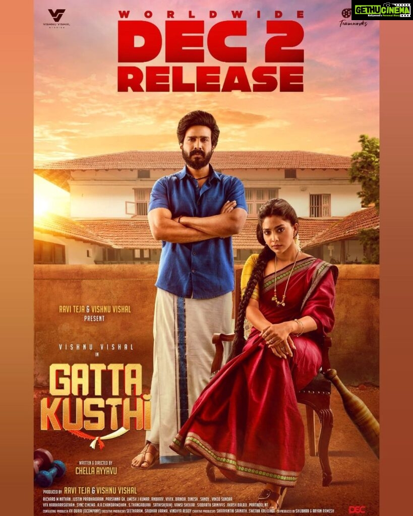 Vishnu Vishal Instagram - My biggest film till date coming in a big way ♥ #GattaKusthi(tamil) #MattiKusthi (telugu) in theatres on the 2nd of December, 2022. @aishu__ @raviteja_2628 @rtteamworksofficial #ChellaAyyavu @richardmnathan @prabhakaranjustin @editor_prasannagk #UmeshJKumar @anbariv_action_director @thanga_18 @shravanthis @swethakakarlapudi @sridharthestar @vindhyareddi @teamaimpro @decoffl @kvdurai @sidwavez
