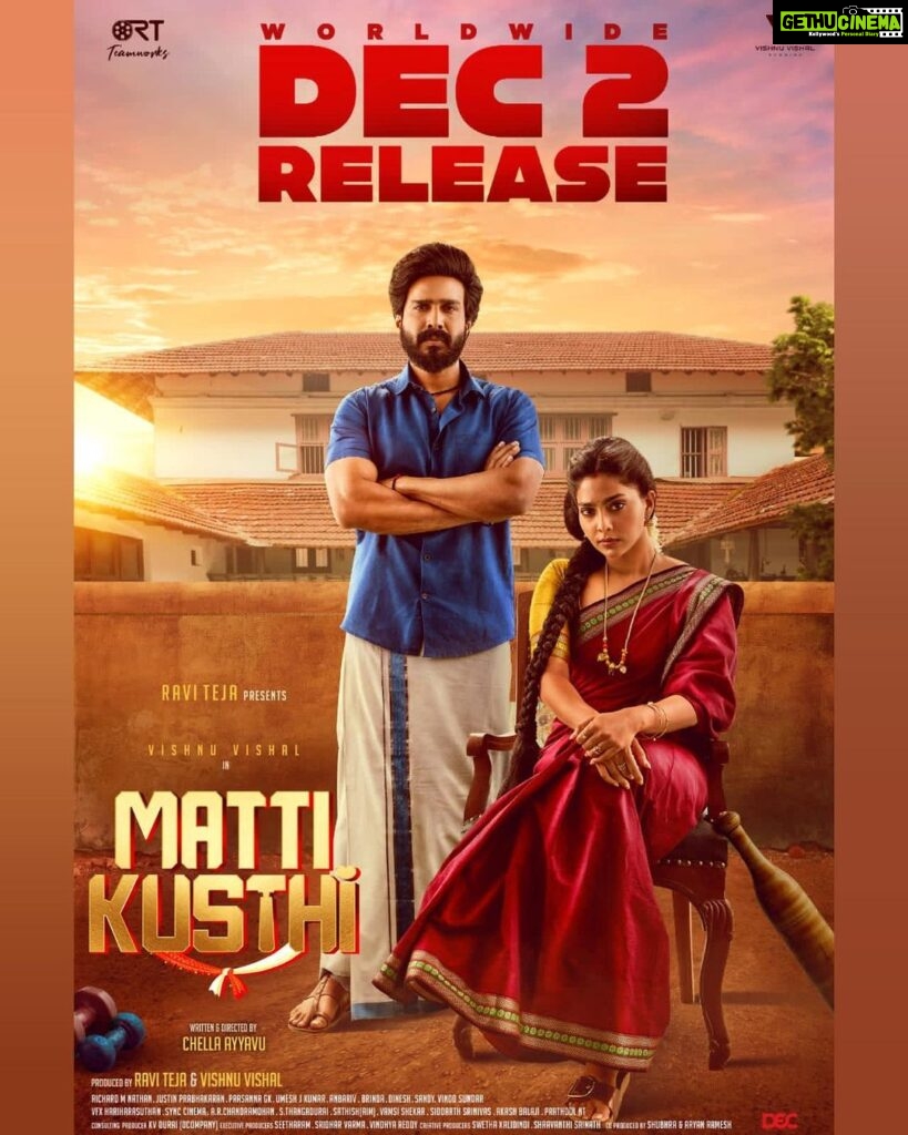 Vishnu Vishal Instagram - My biggest film till date coming in a big way ♥️ #GattaKusthi(tamil) #MattiKusthi (telugu) in theatres on the 2nd of December, 2022. @aishu__ @raviteja_2628 @rtteamworksofficial #ChellaAyyavu @richardmnathan @prabhakaranjustin @editor_prasannagk #UmeshJKumar @anbariv_action_director @thanga_18 @shravanthis @swethakakarlapudi @sridharthestar @vindhyareddi @teamaimpro @decoffl @kvdurai @sidwavez