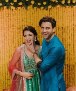Vivek Dahiya Instagram - My personal PR, my defence attorney, my partner in crime, my mirror, my witness to the best and worst of me @riyadahiya_  has found her charming prince @raulzer0 and we are smiling with them. 
Please shower your love blessings on Riya & Rahul as they embark on a beautiful journey holding hands. 

#RRMehndiNight

My outfit @rachitkhannaofficial
Styled by @stylebysugandhasood
