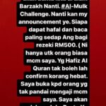 Aaron Aziz Instagram – Hantar kan video anda dgn mata tutup Sebab sebagai bukit anda dah cuba utk hafal Surah Al-Mulk. Amalan ni akan bantu anda di Alam Barzakh bila anda akan diseksa Surah Al-Mulk ni akan halang malaikat dari menyeksa tuanya yg membaca dan hafal setiap Hari. Semoga kami diberi keampunan dari ALLAH SWT. Yg Badan bertattoo amat dialu-alukanz yg dah hafal Quran sorry ye kena jujur dan tak boleh join la Sebab confirm korang akan menang. #almulkchallenge