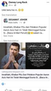 Aaron Aziz Instagram - Kalau tak baca betul betul npk mcm kali kedua saya di ‘meninggalkan’ oleh blog blog sedih seperti ini. Kali ke tiga 3 saya di fitnah tahun ni. Apa masalah orang2 ni eh? Atau you thinks its funny? Anak saya 2 orang di luar negara dan negeri. Tolong la fikir cara lain nak promote site anda.