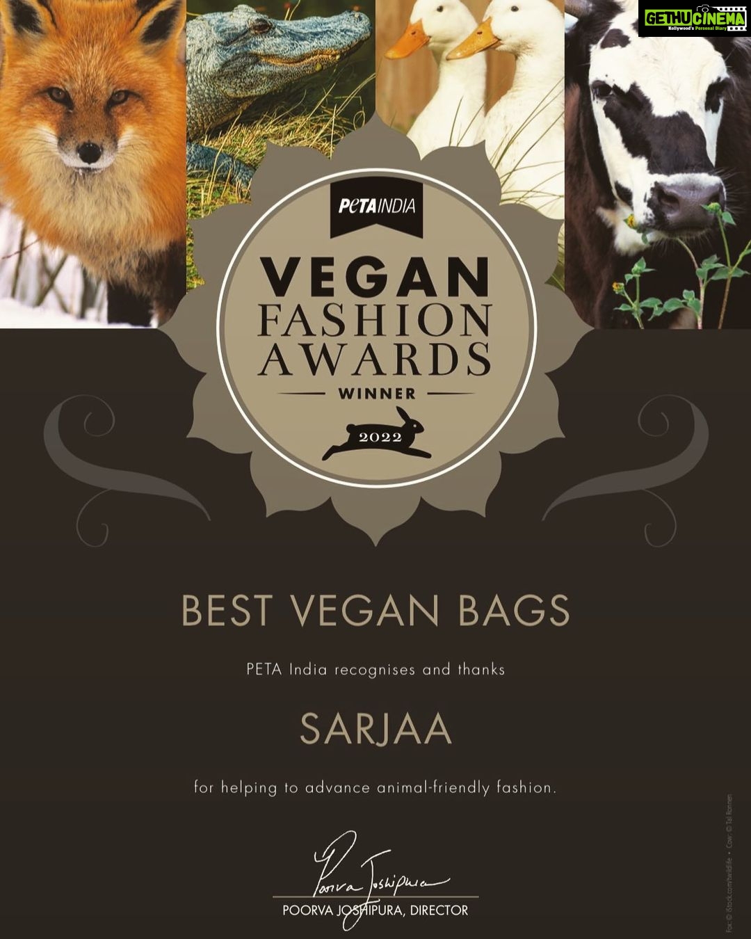 Arjun Sarja Instagram - Iām very proud of my girl @anj204 @sarjaaworld. I thank @petaindia for this meaningful recognition. šš½