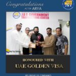 Arya Instagram - Honoured to have received UAE Golden Visa. Thank you Dubai Government. Very well facilitated by JBS group of companies @jbs.group.companies and @dr.shanid_asifali.
