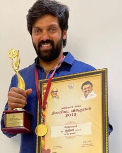Arya Instagram - #tamilnadustatefilmawards #RajaRani #BestActor Thank you all 😍😍🤗