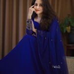 Bhama Instagram - NavyBlue georgette Anarkali set with beautiful embroideries of knots, sequence and cutbead bunches on the yoke and sleeves. And pairing with soft net dupptta with all over embroidered border with butta work from the Vaasuki designer collection. - DM for Price and Purchase “Be A Royal Vaasuki “💙 Thank you @ajinfotokada 💙