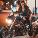 Esha Deol Instagram – Here’s one of my favourite pictures. Wonder why I  took so long to post it . Shot by @popmercy during #lockdown & this beauty the #triumph bike was borrowed from my buddy @itszayedkhan ( thank you 🙏🏼) 
I remember how mercy & I hopped across the street late at night and managed to get these shots 🏍️

#picoftheday #throwback #throwbackthursday #bikelovers #bikelife #eshadeol #gratitude