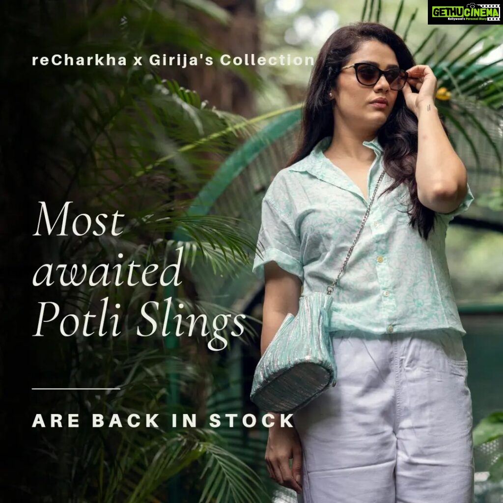 Girija Oak Instagram - The most awaited reCharkha x Girija's Collection Potli Slings are back in stock. A traditional potli, with a twist in its shape and style, this is a fancy piece of accessory you can totally add to your festive wardrobe! Model: @girijaoakgodbole Outfit: @thefreshlimesoda Check out the brand new Girija's Collection only on www.recharkha.org 🔗 Link in bio. . . #recharkha #girijaoakgodbole #indiancrafts #madeinindia #reusereducerecycle #circulareconomy #circularfashion #indianhandlooms #handwork #handwoven #handcraftedwithlove #collab #upcyclersofinstagram #upcycled #sustainableliving #sustainablecraft #sustainablefashion #sustainability #indianhandicrafts #collaboration #environmentallyconscious #motherearth #upcycledfashion #consciousfashion