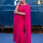 Hari Teja Instagram - I will call it a Mega day❤️ all about last night ..Even Rain couldn’t stop the Storm of mega star… Being a true fan of megastar it’s a dream come true to Host the Pre release event of God father ❤️ Wearing: @justlikethatbyanju Styled by @impriyankasahajananda Photography: @abhinavsagarphotography Jewellery: @kushalsfashionjewellery ❤️