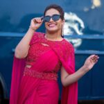 Hari Teja Instagram - I will call it a Mega day❤️ all about last night ..Even Rain couldn’t stop the Storm of mega star… Being a true fan of megastar it’s a dream come true to Host the Pre release event of God father ❤️ Wearing: @justlikethatbyanju Styled by @impriyankasahajananda Photography: @abhinavsagarphotography Jewellery: @kushalsfashionjewellery ❤️