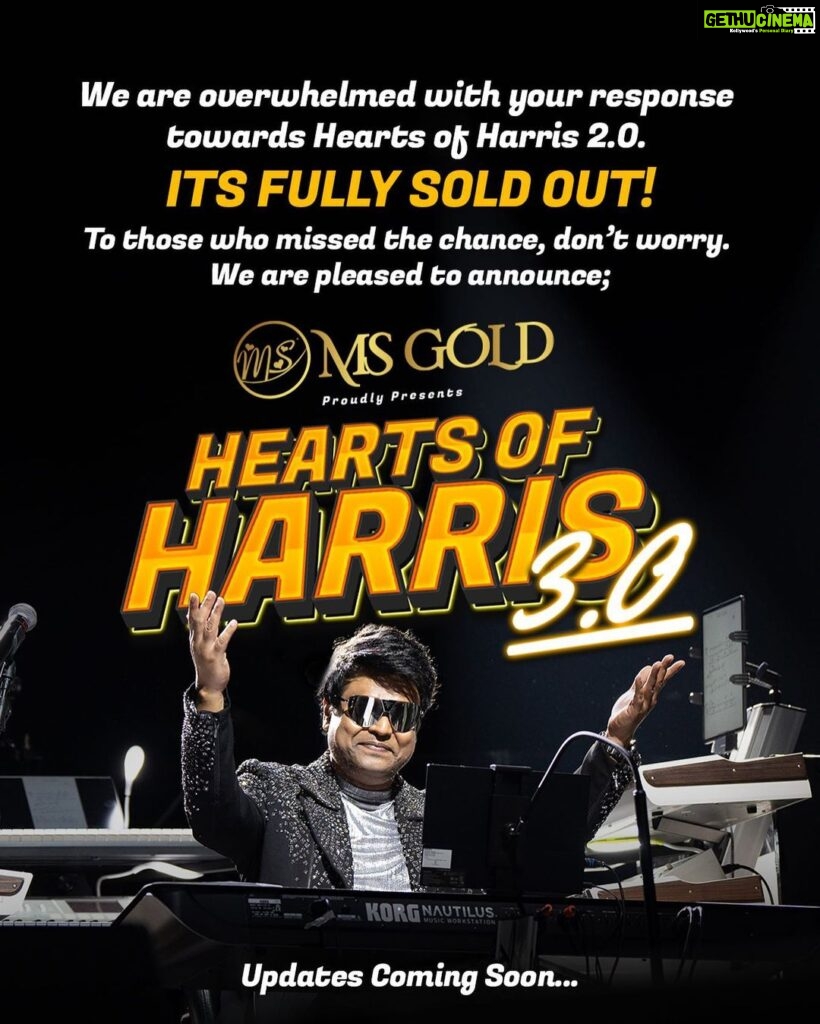 Harris Jayaraj Instagram - Thank you all for your support. We apologise for any inconvenience caused. Further updates COMING SOON for HEARTS OF HARRIS 3.0💥 We are aware of all your comments, messages and DM’s across all social media platforms. We will do our best to provide the best experience to all fans out there!