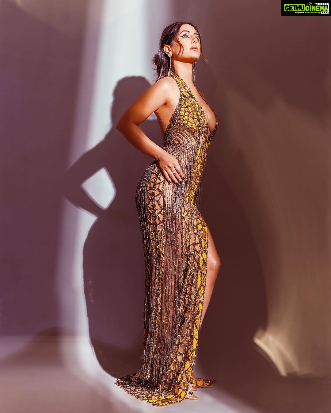 Hina Khan Instagram - 🐝🐝 For Filmfare awards 2023.. @filmfare Outfit @elibittonofficial Jewel- @karishma.joolry @syndiora_india Styled by @kansalsunakshi MUAH @malcolm_m_fernandes @irshad__hair 📸 @onegreymood