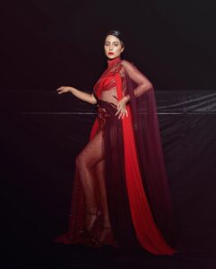 Hina Khan Instagram - I know m fire and you are craving to burn ❤️‍🔥 Outfit : @gavinmiguelofficial Rings: @limelightdiamonds Stylist: @kansalsunakshi Style team: @siddhi_p17 MUAH @digambar103 @sankpalsavita 📸 @visualaffairs_va Publicist @brandnbuzz