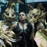 Huma Qureshi Instagram – Dark Night of the Soul 
I await 
For one glimpse of the divine 
Nocturnal beings 
Are roaming free 
It’s uncharted 
Madness chaos 
Yet I feel Free – by Huma Q 

I’m my dazzling look by @abujanisandeepkhosla @who_wore_what_when