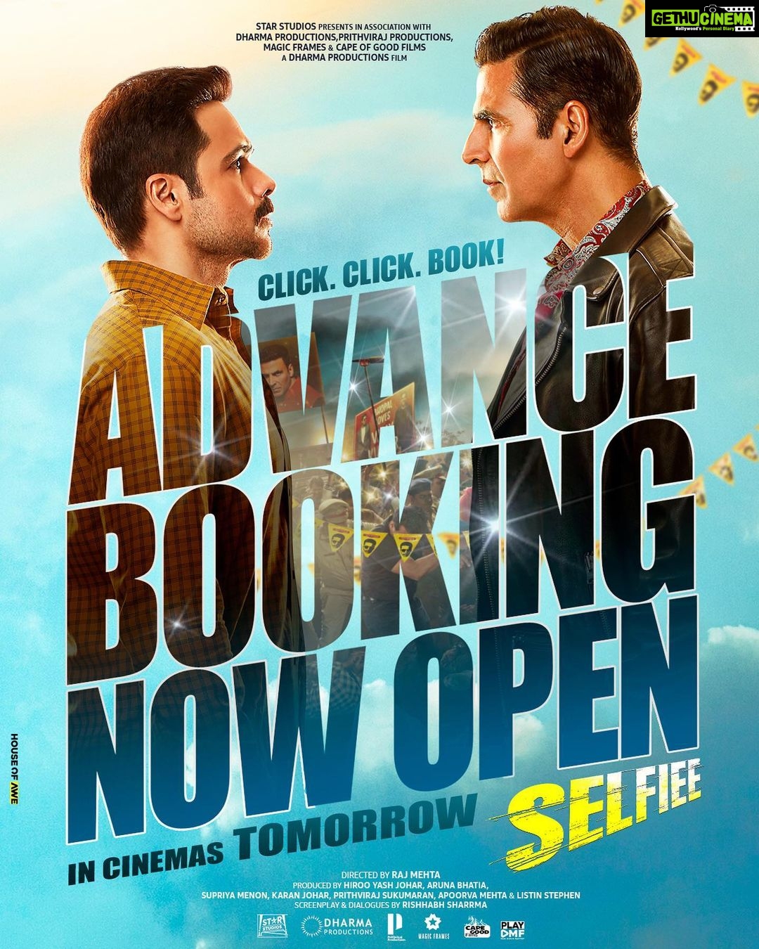 Karan Johar Instagram - Just ONE more day to go - to know why the superstar said no!π€·π»ββοΈ #Selfiee in cinemas tomorrow, advance booking now open! @akshaykumar @therealemraan @nushrrattbharuccha @dianapenty @apoorva1972 @therealprithvi @supriyamenonprithviraj @iamlistinstephen @raj_a_mehta @rishiwrites @dharmamovies @starstudios #CapeOfGoodFilms @prithvirajproductions @vbfilmwala @magicframes2011 @anshul300 @playdmfofficial