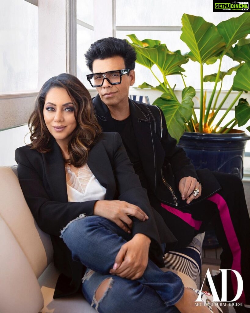 Karan Johar Instagram - For @archdigestindia : The bond between Gauri Khan (@gaurikhan), who has successfully carved a career as an interior expert and Karan Johar — a director, producer, talk-show host, and author—dates back to when he, as a young assistant director on the seminal film Dilwale Dulhania Le Jayenge, struck up a friendship with Gauri and Shah Rukh Khan. In the nearly three decades since, they have seen each other through different professional paths, the birth of five children (Khan’s three and Johar’s twins), milestone celebrations, and even some personal setbacks. While “#friendslikefamily” is now a hackneyed term, Johar has long been unequivocal that Khan is and will always be his chosen family. So when Karan Johar decided that the approximately 5,500-square-foot apartment extension to his penthouse home, nestled in a quiet cul-de-sac off Bandra’s Pali Hill, needed a gut renovation, Gauri Khan was the only choice. The home with its wraparound terrace served Johar, his mother Hiroo, and his twins Roohi and Yash tremendously during the lockdown. “It’s such a vast space, and with no furniture around, the kids could run around and play. Every evening, once Roohi and Yash were done with virtual schooling, we would gather there for chai, and get in some family time.” Photography by: Ishaan Nair Words by: Priyanka Khanna Production: Harshita Nayyar Karan Johar's team: Manager: Lenn Soubam Fashion Stylist: Eka Lakhani Assistant Stylist: Arpita Chonkar & Mayuri Srivastava Hair: Aalim Hakim Makeup: Paresh Kalgutkar Gauri Khan's team: Hair: Rishika Chaudhry Makeup: Saba Khan