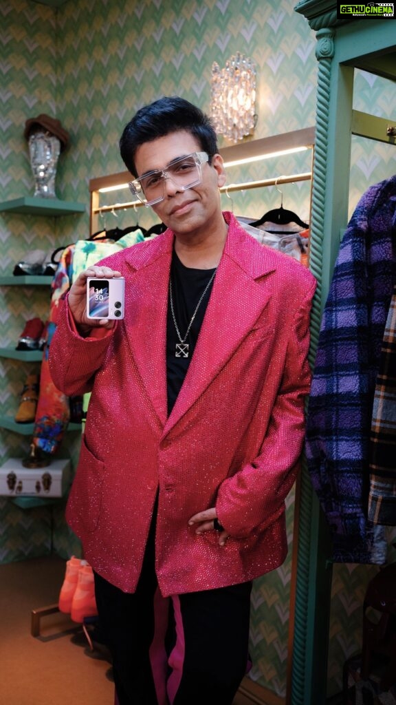 Karan Johar Instagram - I’ve got a new plus one for my red carpet look with the all new #OPPOFindN2Flip, combination of style and fun. Introducing the #BestFlipPhone at ₹89,999* - it’s Flippin’ Fantastic! Going live on 17th March – mark the date!! #SeeMoreInASnap Mood in sync with @Madboymink. #ad #paidpartnership
