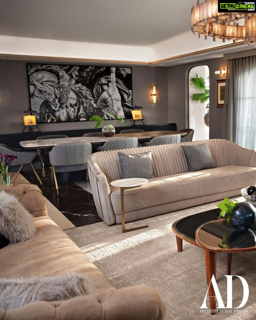 Karan Johar Instagram - For @archdigestindia : “This home is bespoke; it’s one of a kind. It is designed to reflect who Karan is: glamorous, fun, and also a little over the top! It’s not a space that can be imitated,” says interior designer Gauri Khan (@gaurikhan). Knowing Karan’s largesse and his love for entertaining, Gauri wanted the home to serve as a seamless extension of his personality, where guests could make themselves comfortable from the get-go. The main entryway wall is clad in a dramatic, fluted, black-and-white “panda” marble that lines the passageway into a light-filled living room, the tall, arched French windows open onto a serene terrace—Karan's favourite spot—dotted with tropical plants, where he can enjoy his coffee. Both Karan and Gauri also admit to an affinity for the powder room—during the day, the sunlight filters in, reflecting off the glossy surfaces—which Khan accented with a statement turbine light, a vanity with marble horse-head detail, and a forest-green wall. While Gauri has used a medley of richer tones for the public areas, for Karan’s private spaces—his dressing room, bedroom, and bathroom—she adopted a softer palette of beiges, muted metal tones, and wooden herringbone floors, while still keeping some distinctive threads to tie in the entire design story. Explore the filmmaker's home at the link in bio. On Stands NOW! Photography by: Ishaan Nair (@ishaannair7) Words by: Priyanka Khanna (@priyankaskhanna) Art Director: Chandni Mehta (@thebombaycat) Production: Harshita Nayyar (@harshitanayyar_) Karan Johar's team: Manager: Lenn Soubam (@len5bm) Fashion Stylist: Eka Lakhani (@ekalakhani) Assistant Stylist: Arpita Chonkar (@arpita.kc) & Mayuri Srivastava (@mayuri_srivastava) Hair: Aalim Hakim (@aalimhakim) Makeup: Paresh Kalgutkar (@paresh_kalgutkar) Gauri Khan's team: Managed by : Bottomline Media pvt ltd (@bottomlinemedia) Hair: Rishika Chaudhry Makeup: Saba Khan (@sabakhanmakeup)