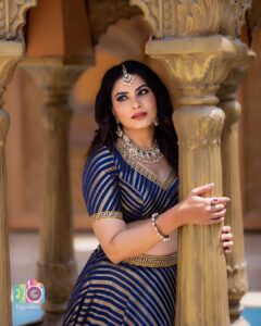 Kavya Shetty Instagram - 💙 Photography @equinoxestillmediaa Mua @glazes_by_sheethal Jewellery @aabushanjewellery1941 Designer @sheethaldesigner_official Hairstyle @hairstyle_by_anitha Location @destino_the The Destino 4.0