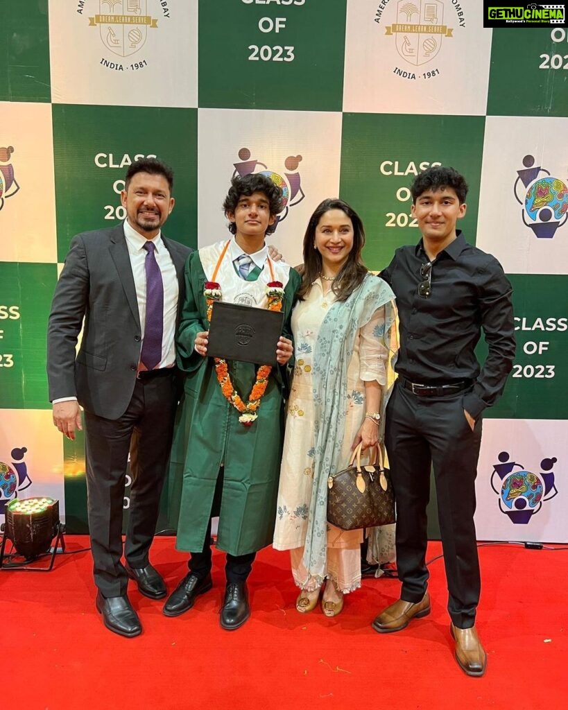 Madhuri Dixit Instagram - Proud Parent moment: Congratulations to my brilliant star on reaching new heights❤️ #DrNene #graduation #proudparent #congratulations #son #proudmoment #success #cheers #instagram #instagood