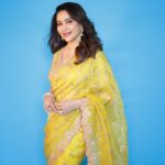 Madhuri Dixit Instagram - Nothing can bring me down when i got a beautiful saree on 💝 #monday #mondaymotivation #monday #sareelove #yellow #photooftheday #photoshoot