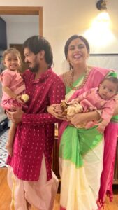 Nakul Instagram - Meet the new addition to our little universe - Amore ❤️ 🥹 📸 @danushbhaskar Akira & Amore wearing custom made @collectiveamara @actornakkhul - @sundari_silks @srubee Saree @collectiveamara Custom made Blouse @sameenasofficial Absolutely in love with this cover version of the song @sudharshan93 #myakira #myamore #khulbabees #khulbeetails #nakkhulsrubee