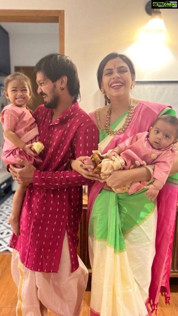 Nakul Instagram - Meet the new addition to our little universe - Amore ❤️ 🥹 📸 @danushbhaskar Akira & Amore wearing custom made @collectiveamara @actornakkhul - @sundari_silks @srubee Saree @collectiveamara Custom made Blouse @sameenasofficial Absolutely in love with this cover version of the song @sudharshan93 #myakira #myamore #khulbabees #khulbeetails #nakkhulsrubee