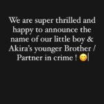 Nakul Instagram – We are super thrilled and happy to announce the name of our little boy & Akira’s younger brother 💕

Amore Sruti Betarbet 💛

Huge shout out to my friend Prathap for designing this beautiful poster 💜

#khulbee #khulbeetails #khulbaebees #myakira #myamore #nakkhulsrubee