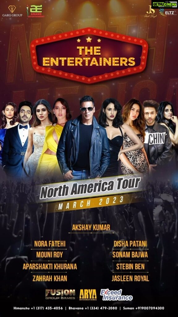Nora Fatehi Instagram - The Entertainers are all set to kick off the North America tour with Atlanta 🎉 So gear up for the biggest Bollywood bash you would have ever experienced. You know you cant miss it 🪅 See you all in March 2023 @akshaykumar @norafatehi @dishapatani @sonambajwa @imouniroy @aparshakti_khurana @stebinben @jasleenroyal @zarakhan @buntysajdeh @udaysinghgauri @garg_group_llp @anandentertainment_official @dcatalent @nagkinkar @shoaibzaidi13 @azeemdayani @theentertainerstour