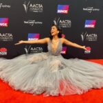 Pallavi Sharda Instagram - Made it. @aacta awards in custom @jasongrech 🥹 sometimes you just gotta find a patch and take a seat 🤷🏽‍♀️ #westsidestory That hollywood hair @byliztieu