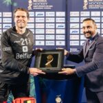 Rahul Bose Instagram - This happened today. Gave away the #ManOfTheMatch trophy to @vincvanasch21 the Belgian goalkeeper, after a cracker of a semi final between #belgium and the #netherlands , in #bhubaneswar . Thank you for the honour @sports_odisha @hockeyindia . See you in the finals!