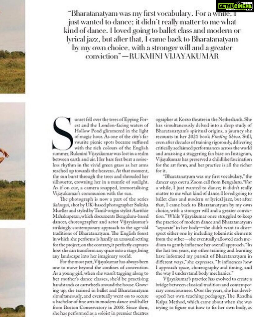 Rukmini Vijayakumar Instagram - I’m so excited to be featured in the @vogueindia May/June issue in photographs by @suleikamueller and styled by @aartthie So beautifully written by Avantika Shankar ♥️♥️♥️ Don’t forget to grab your copy of vogue india !! #vogue #vogueindia #bharatanatyam #spirituality #oneness #love #universe #salangai #shiva #parvati #indian