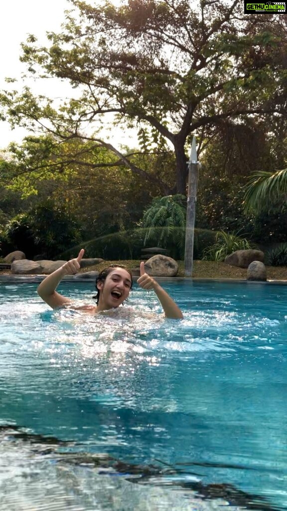 Sanjeeta Bhattacharya Instagram - Life update: Have learnt how to survive in a pool. The pool is my jam now! Have you heard the song that inspired this life lesson and watched the video yet? Swimming is out now! Link in bio🌊 Hihi💛 #swimming #newrelease Auroville