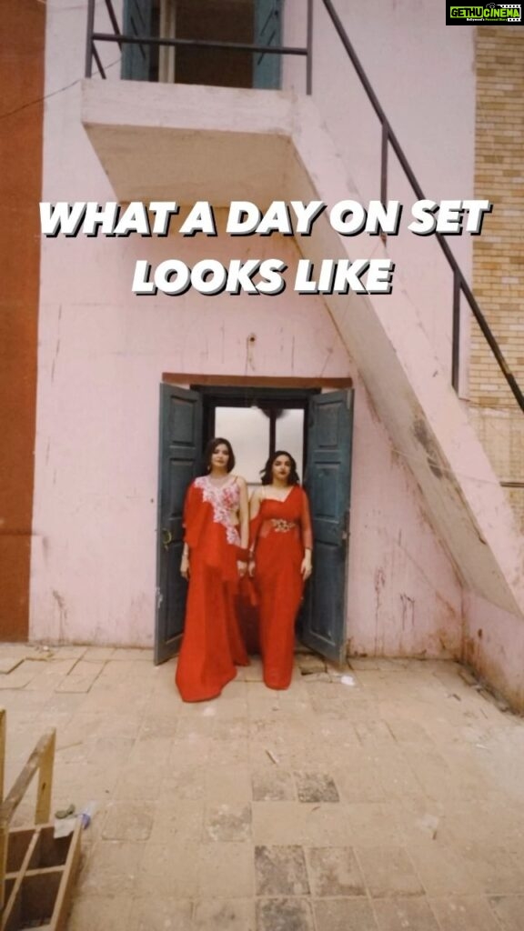 Shivani Jha Instagram - Not a #wesanderson movie set but our very own #bhagyalakshmi set❤️ #reels #explore #viral #set #bts #trending #wesandersonstyle #parullchaudhry #shivanijha #soniyaoberoi #karishmaoberoi #zeetv #actorslife