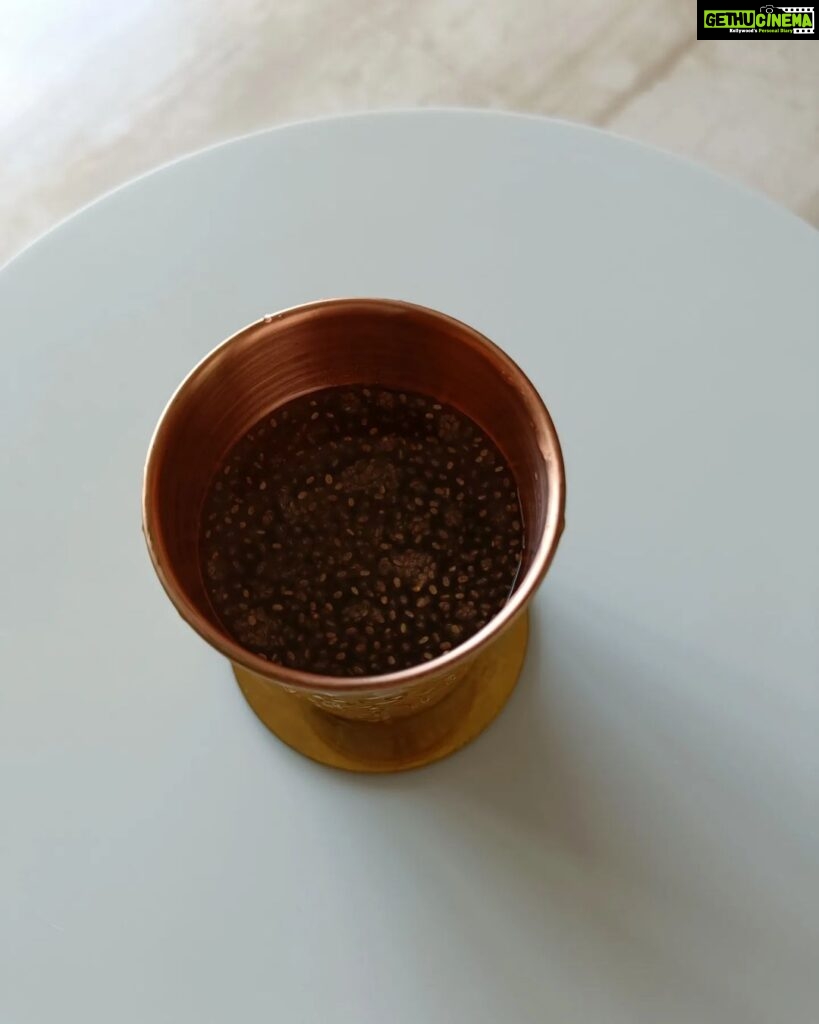 Shritama Mukherjee Instagram - #BeatTheHeat SABJA SEEDS SOAKED OVERNIGHT IN A COPPER VESSEL. When the scorching heat gets unbearable 🥵 I turn to this miraculous drink. Although you can drink this all year round, it is really helpful in summers. Sabja seeds are a powerhouse Vitamins A, E, K, and keep your body cool in the hot temps. Infused with copper makes it a great drink for detoxification of the body. Copper has properties that help in killing harmful bacteria and reduce inflammation within the stomach, making it a fabulous remedy for ulcers, acidity, gas, indigestion and infections. What are you drinking this summer to cool down your system??? Tell me in the comments. #summertime #scorchingheat #heatrelief #summerhacks #healthylifestyle #copperinfusedwater #sabjaseeds #keepitcool #sunnydays #sun #summers