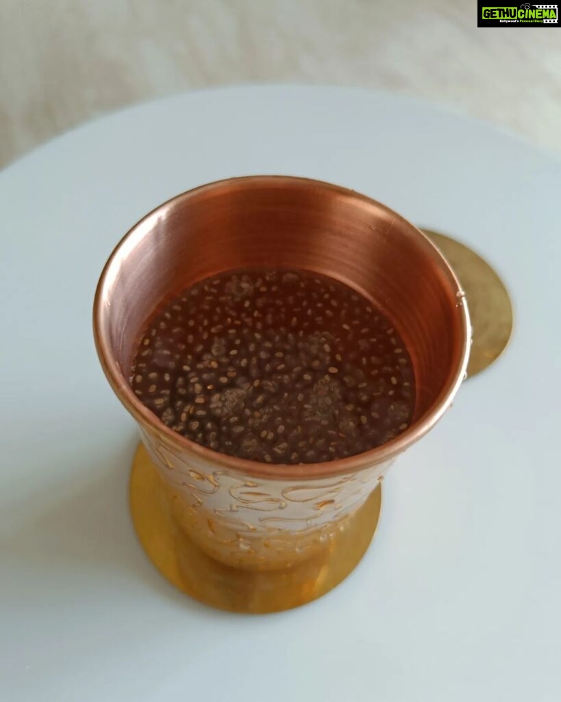 Shritama Mukherjee Instagram - #BeatTheHeat SABJA SEEDS SOAKED OVERNIGHT IN A COPPER VESSEL. When the scorching heat gets unbearable 🥵 I turn to this miraculous drink. Although you can drink this all year round, it is really helpful in summers. Sabja seeds are a powerhouse Vitamins A, E, K, and keep your body cool in the hot temps. Infused with copper makes it a great drink for detoxification of the body. Copper has properties that help in killing harmful bacteria and reduce inflammation within the stomach, making it a fabulous remedy for ulcers, acidity, gas, indigestion and infections. What are you drinking this summer to cool down your system??? Tell me in the comments. #summertime #scorchingheat #heatrelief #summerhacks #healthylifestyle #copperinfusedwater #sabjaseeds #keepitcool #sunnydays #sun #summers