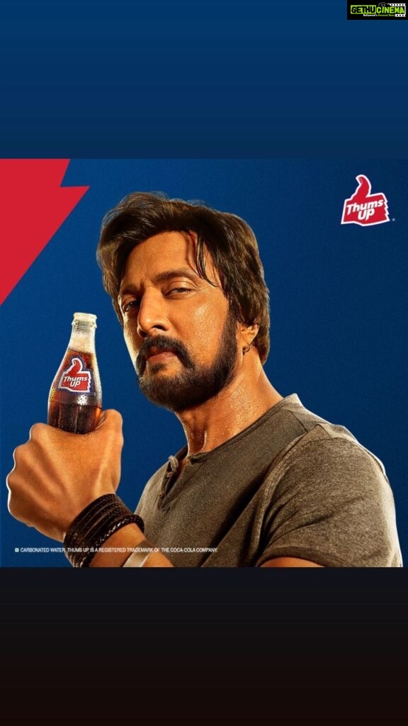 Sudeep Instagram - Baadshah @kichchasudeepa doesn't just sit back and relax. He picks up a Thums Up and stirs up a Toofan instead! ⚡ #SoftDrinkNahinToofan #ThumsUp