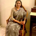 Suhasini Maniratnam Instagram - My comfort zone. Cotton saree. Long hair pulled at the back. Zero make up .silver jewels and my favourite man for company …get set go dinner