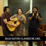 Suja Varunee Instagram – 💕🎸 I always wanted to learn Guitar and i love music & instruments… But never in my life i thought i would learn it this way!! I learnt a major lesson on my 1st day of the class that “COOKING & MUSIC” both combined is “INSTANT ART” 🎶🤣🎨🎸❤️

Thanks to my dear bro @ssr_aaryann for teaching me in an unique style 🙏😂 and always a special thanks to my husband 😍

#reelitfeelit #comedyreels #comedyvideos #husbandandwife #couplereels #couplegoals #couplevideos #musiclover #guitarlessons #guitar Chennai, India