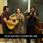 Suja Varunee Instagram - 💕🎸 I always wanted to learn Guitar and i love music & instruments... But never in my life i thought i would learn it this way!! I learnt a major lesson on my 1st day of the class that "COOKING & MUSIC" both combined is "INSTANT ART" 🎶🤣🎨🎸❤️ Thanks to my dear bro @ssr_aaryann for teaching me in an unique style 🙏😂 and always a special thanks to my husband 😍 #reelitfeelit #comedyreels #comedyvideos #husbandandwife #couplereels #couplegoals #couplevideos #musiclover #guitarlessons #guitar Chennai, India