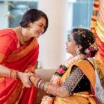 Suja Varunee Instagram – Thanks to the almighty for his biggest blessing called family🙏 @shivakumarr20 @maghima5october @rugikiran 

M&H- @jayashree_hairstylist 
Jewels- @mspinkpantherjewel 
Saree- @tulsisilks 
Saree drape- @jayashree_hairstylist 
Mehendi- @mehandi_by_uv 
Captured – @eyemomentclickers Chennai, India