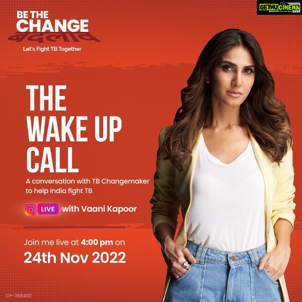 Vaani Kapoor Instagram - Even though TB claims 1300 lives every day, it still remains unspoken of. To address this issue, I'm looking forward to speaking with Ranshik Tembhurne, (TB changemaker) about BeTheChangeForTB campaign. The ground realities of TB made me realise how imperative it is for me to join #BeTheChangeForTB initiative. I hope that after watching this conversation, you feel empowered to be one too. Catch me live on 24th November 2022, 4 P.M. and be a part of this discussion with me. #BeTheBadlaav #LetsFightTBTogether #TBHaregaDeshJeetega #NTEP #TBMuktBharat #CorporateTBPledge #StepUpToEndTB @idefeattb @jnjglobalhealth
