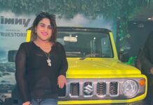 Vanitha Vijayakumar Instagram - Proud and honoured to have Officially unveiled the newgen off-road vehicle from #maruthisuzuki #jimny #bloodysweet ❤️ Vishnu Cars