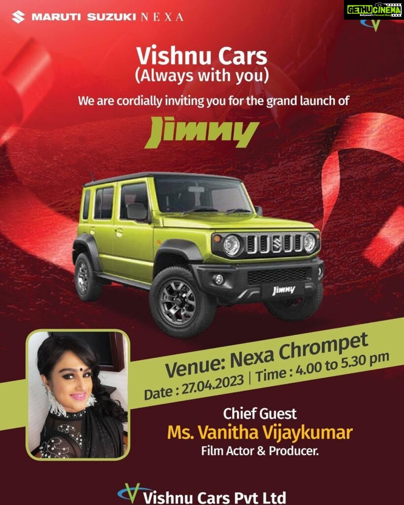 Vanitha Vijayakumar Instagram - Meet me at the launch of #jimny