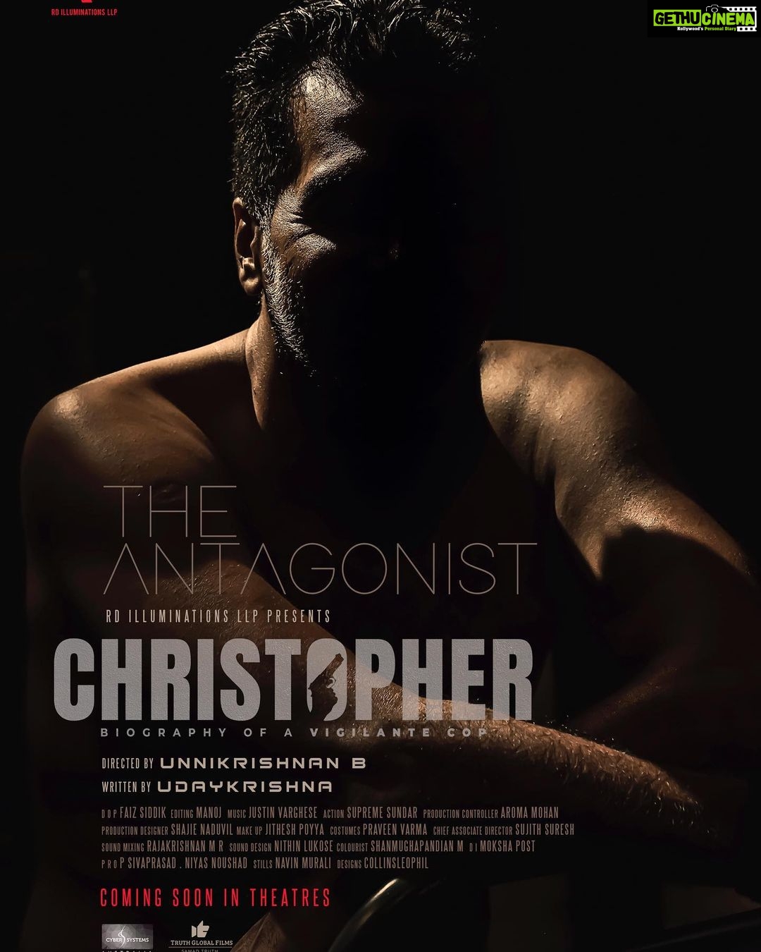 Vinay Rai Instagram - Poster 2 for my very first Malayalam film ‘Christopher’. It’s been a privilege to be a part of this cast and crew. Waited 15 years for this opportunity and couldn’t have a asked for a better experience. Thank you @unnikrishnan_b_director @mammootty @faizsiddik @udaykrishnawriter @amalapaul @shinetomchacko_official