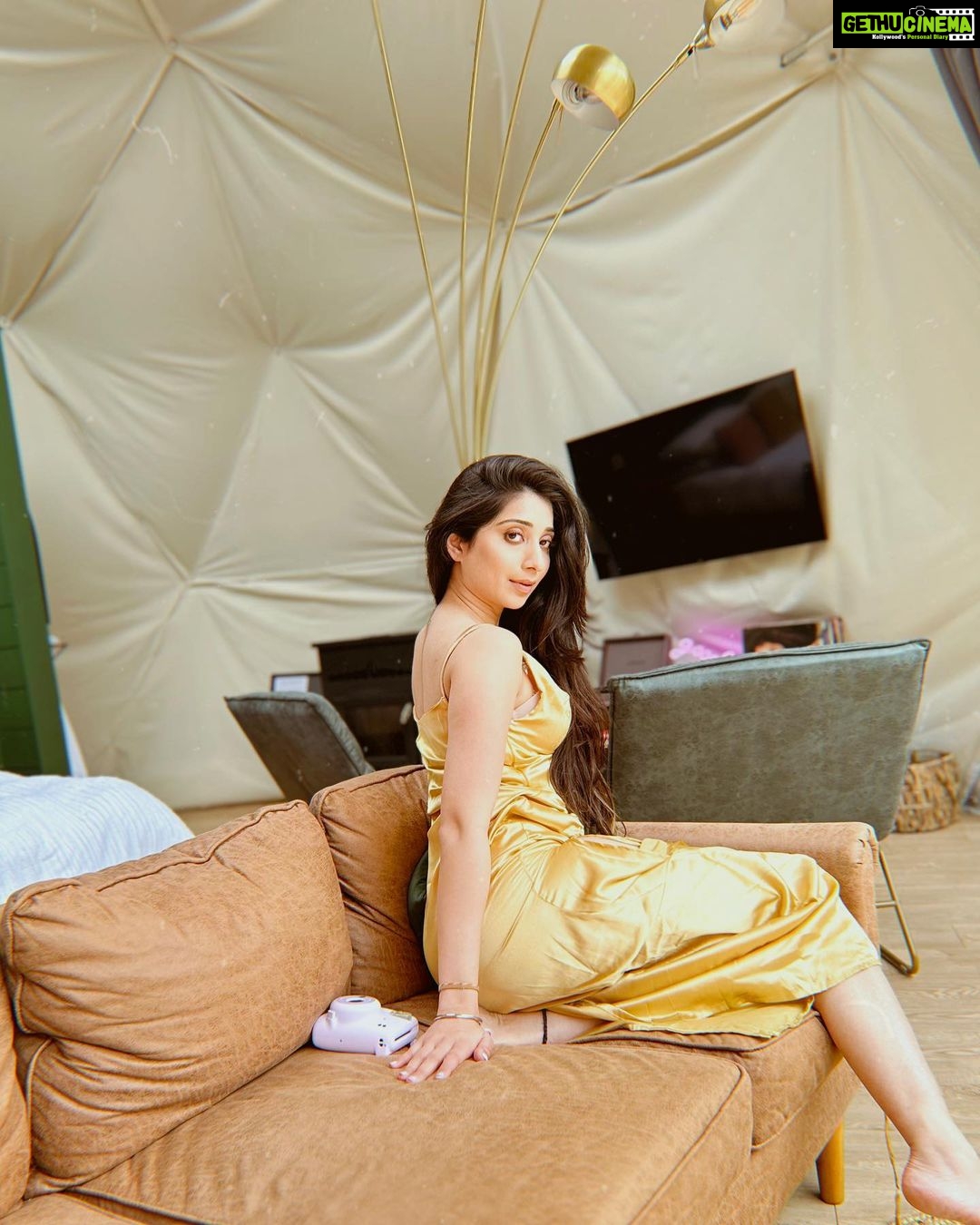 Vrushika Mehta Instagram - Taking a twirl in my sunny yellow dress with my love by my side ππΌβ€οΈ What's your favourite colour to wear with your special someone? Share in the comments below! βοΈπ . An amazing weekend spent at @birchwoodluxurycamping β€οΈ #instagood #photooftheday #vrushikamehta