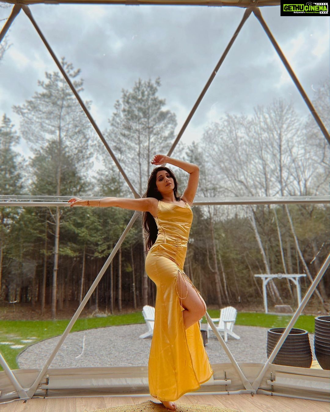 Vrushika Mehta Instagram - Taking a twirl in my sunny yellow dress with my love by my side ππΌβ€οΈ What's your favourite colour to wear with your special someone? Share in the comments below! βοΈπ . An amazing weekend spent at @birchwoodluxurycamping β€οΈ #instagood #photooftheday #vrushikamehta