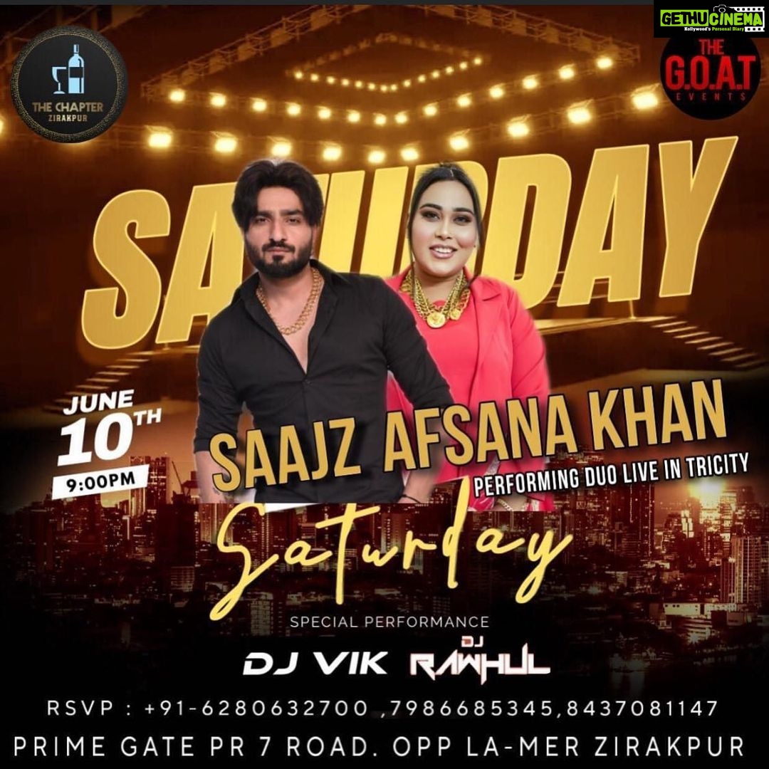 Afsana Khan Instagram - 📣Really happy to announce as your favourite Afsaajz #afsaajz performing live together on one stage for the very first time in tricity on Grand opening of @Chapter, zirakpur on 10-jun-23... So grab your tickets and join us on this beautiful evening# Congratulations to management of Chapter 🎊 SAVE THE DATE 10 JUNE QUERY/RESERVATIONS - 6280632700,7986685345,8437081147 @itsafsanakhan @saajzofficial #grandopening #thechapterzirakpur #thegoatevents Chandigarh, India